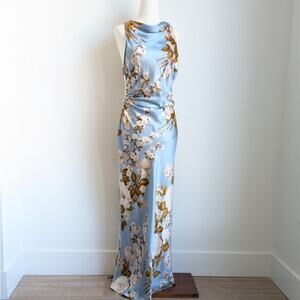 Reformation Casette Blue Floral 100% Silk Sleeveless Strap Maxi Dress, size 8